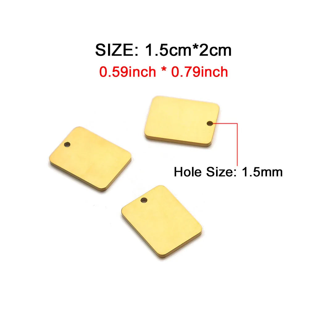 20PCS Stainless Steel Rectangle Blank Square Tag Charms Pendant