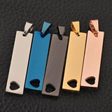 Stainless Steel Rectangle Pendant Blank 10X45mm Heart Plate for Engrave 10pcs