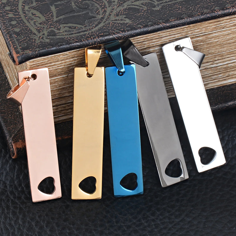 Stainless Steel Rectangle Pendant Blank 10X45mm Heart Plate for Engrave 10pcs