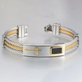 Religious Cross Men Christ Steel Wire Bracelet Bangle Jewelry