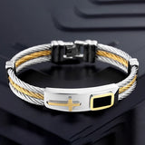 Religious Cross Men Christ Steel Wire Bracelet Bangle Jewelry