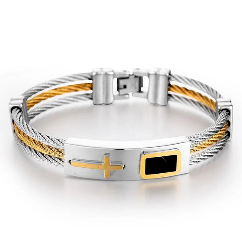Religious Cross Men Christ Steel Wire Bracelet Bangle Jewelry
