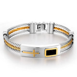 Religious Cross Men Christ Steel Wire Bracelet Bangle Jewelry