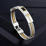 Religious Cross Men Christ Steel Wire Bracelet Bangle Jewelry