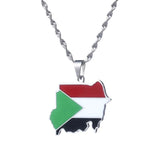 Sudan Map Flag Pendant Necklace Stainless Steel Jewelry