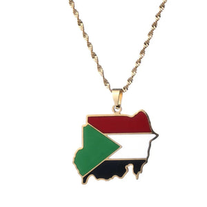 Sudan Map Flag Pendant Necklace Stainless Steel Jewelry