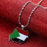 Sudan Map Flag Pendant Necklace Stainless Steel Jewelry
