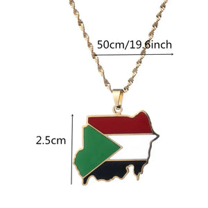 Sudan Map Flag Pendant Necklace Stainless Steel Jewelry