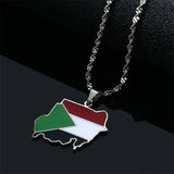 Sudan Map Flag Pendant Necklace Stainless Steel Jewelry