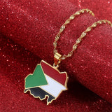 Sudan Map Flag Pendant Necklace Stainless Steel Jewelry