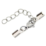 Stainless Steel Ribbon Crimp 2mm 3mm Cord End Caps Lobster Claw Clasp With Chain