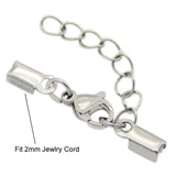 Stainless Steel Ribbon Crimp 2mm 3mm Cord End Caps Lobster Claw Clasp With Chain
