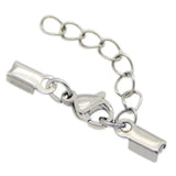 Stainless Steel Ribbon Crimp 2mm 3mm Cord End Caps Lobster Claw Clasp With Chain