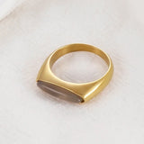 Stainless Steel Oval Agate Stone Women Rings Knuckles Bands