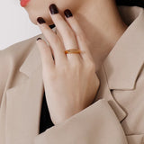 Stainless Steel Oval Agate Stone Women Rings Knuckles Bands