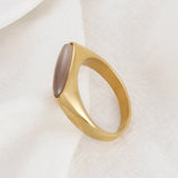 Stainless Steel Oval Agate Stone Women Rings Knuckles Bands