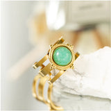 Green Stone Stainless Steel Open Ring Jewelry