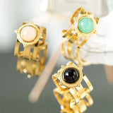 Green Stone Stainless Steel Open Ring Jewelry