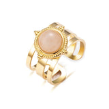 Green Stone Stainless Steel Open Ring Jewelry