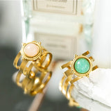 Green Stone Stainless Steel Open Ring Jewelry