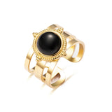 Green Stone Stainless Steel Open Ring Jewelry