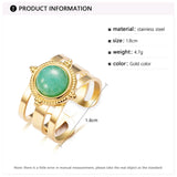 Green Stone Stainless Steel Open Ring Jewelry