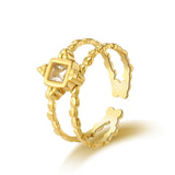 Zircon Inlaid Stainless Steel Open Ring Party Jewelry
