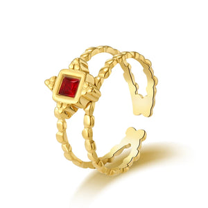 Zircon Inlaid Stainless Steel Open Ring Party Jewelry