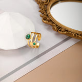 Stainless Steel Natural Stone Plated Open Ring Women Party Jewelry