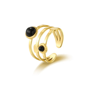 Stainless Steel Natural Stone Plated Open Ring Women Party Jewelry