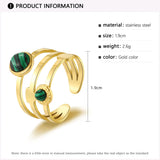 Stainless Steel Natural Stone Plated Open Ring Women Party Jewelry