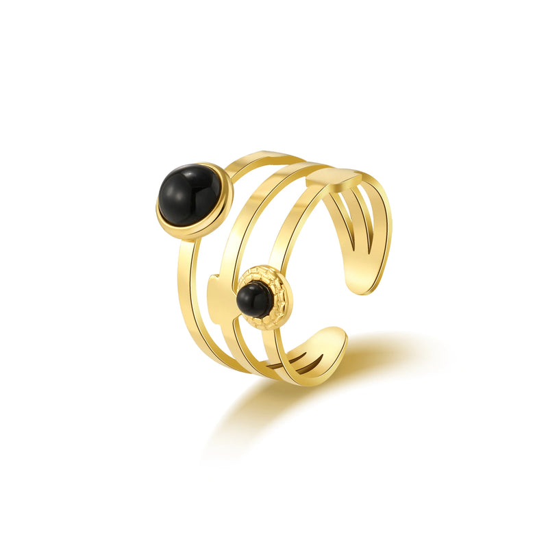 Stainless Steel Natural Stone Plated Open Ring Women Party Jewelry
