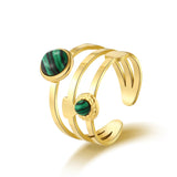 Stainless Steel Natural Stone Plated Open Ring Women Party Jewelry