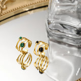 Stainless Steel Natural Stone Plated Open Ring Women Party Jewelry