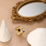 Stainless Steel Natural Stone Plated Open Ring Women Party Jewelry