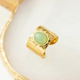 Stainless Steel Rings for Women Natural Stone Plated Open Ring