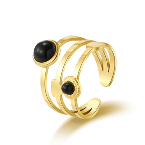 Stainless Steel Natural Stone Plated Open Ring Women Party Jewelry