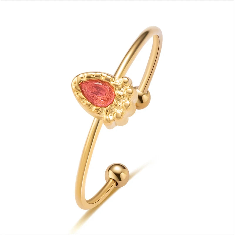 Women's Natural Stone Open Ring Stainless Steel Party Jewelry