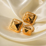 Stainless Steel Rivet Rectangular Ring & Earring Set