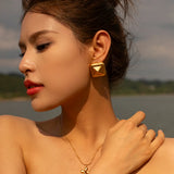 Stainless Steel Rivet Rectangular Ring & Earring Set