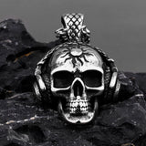 Stainless Steel Skull Headphones Pendant Sweater Chain