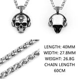 Stainless Steel Skull Headphones Pendant Sweater Chain