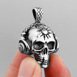Stainless Steel Skull Headphones Pendant Sweater Chain