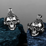Stainless Steel Skull Headphones Pendant Sweater Chain