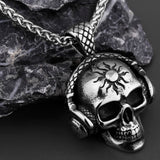 Stainless Steel Skull Headphones Pendant Sweater Chain