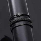 Men's Stainless Steel Roman Numeral Cross Bracelet Set