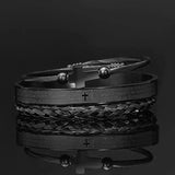 Men's Stainless Steel Roman Numeral Cross Bracelet Set