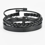 Men's Stainless Steel Roman Numeral Cross Bracelet Set