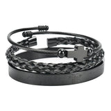 Men's Stainless Steel Roman Numeral Cross Bracelet Set