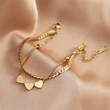 Stainless Steel Heart Bracelet Snake Chain Double Layer Women's Jewelry